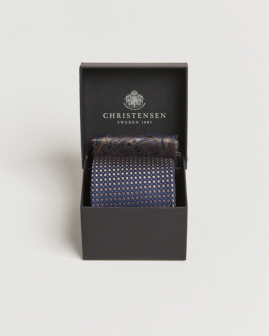 Herren | Amanda Christensen Box Set Silk 8 cm Tie And Pocket Square Brown | Amanda Christensen | Box Set Silk 8 cm Tie And Pocket Square Brown