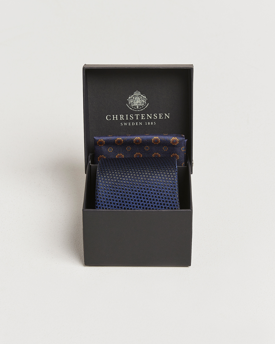 Herren | Amanda Christensen Box Set Silk 8 cm Tie And Pocket Square Navy | Amanda Christensen | Box Set Silk 8 cm Tie And Pocket Square Navy