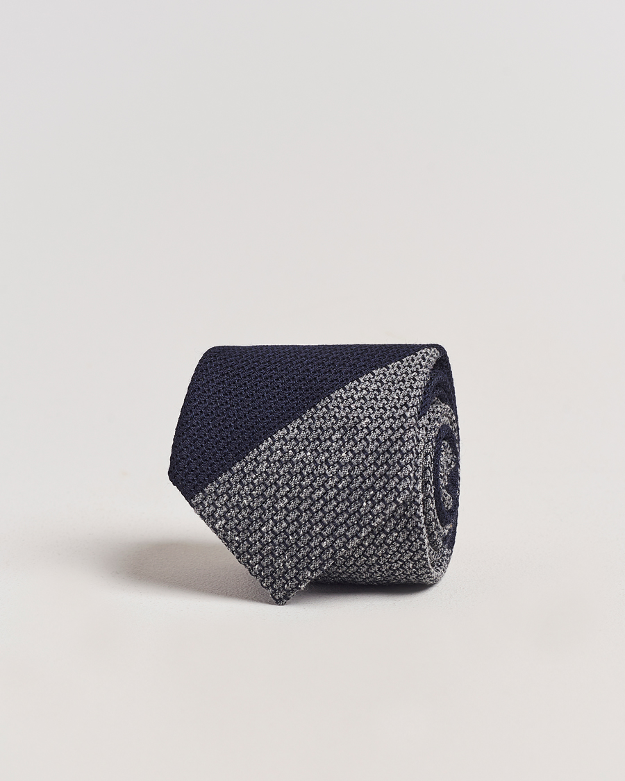 Herren | Amanda Christensen Silk/Wool Striped 8cm Tie Navy/Grey | Amanda Christensen | Silk/Wool Striped 8cm Tie Navy/Grey