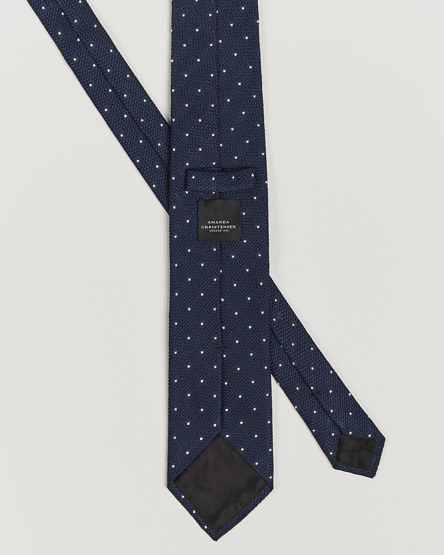 Herren | Amanda Christensen Silk Grenadine Dot 8cm Tie Navy | Amanda Christensen | Silk Grenadine Dot 8cm Tie Navy