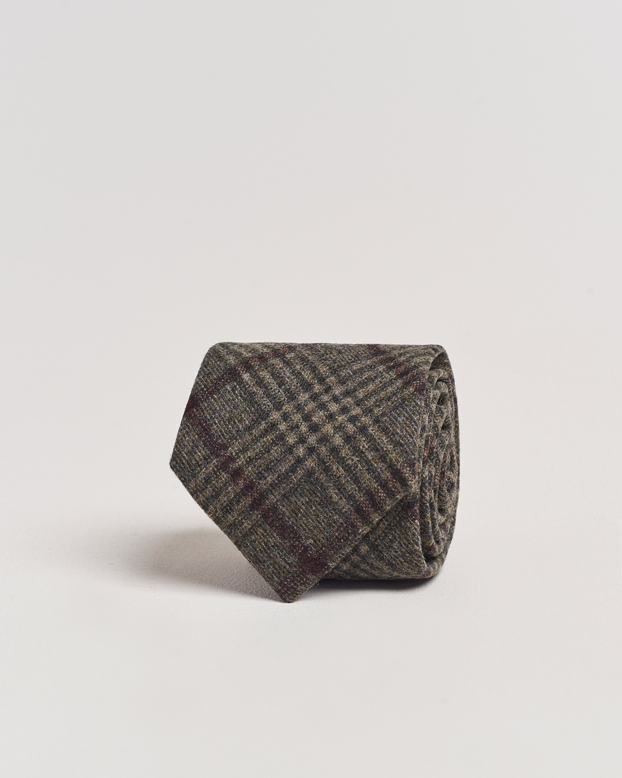 Herren | Amanda Christensen Wool Checked 8cm Tie Green | Amanda Christensen | Wool Checked 8cm Tie Green