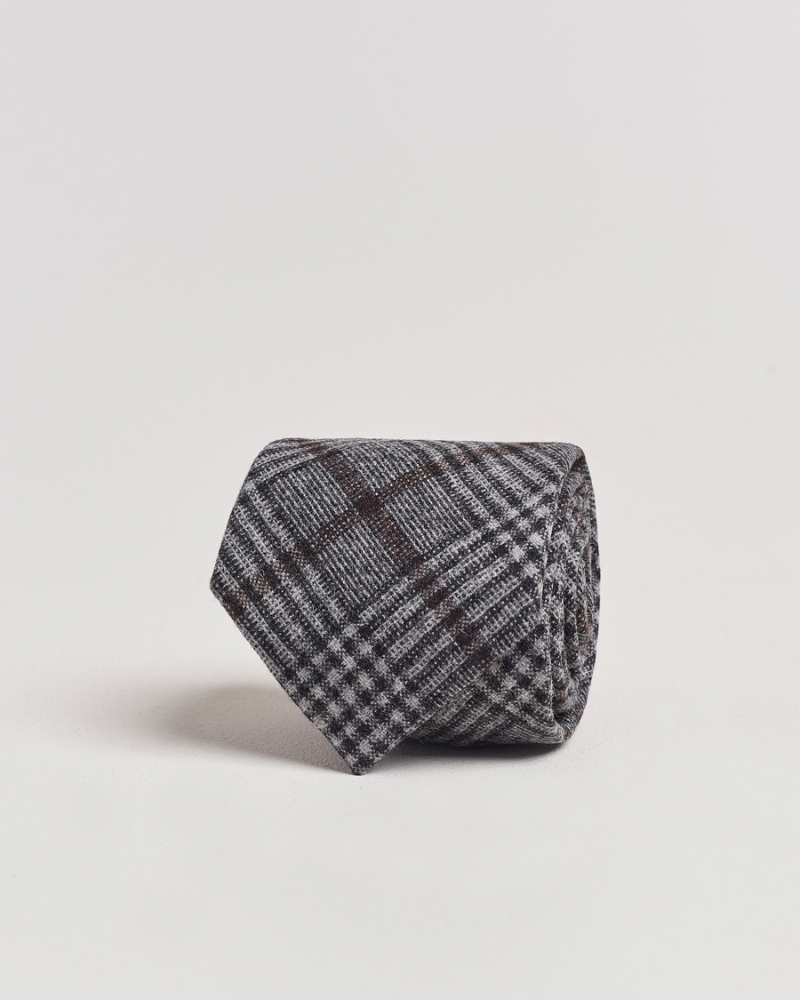Herren | Amanda Christensen Wool Checked 8cm Tie Grey | Amanda Christensen | Wool Checked 8cm Tie Grey