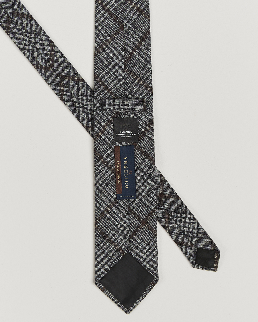 Herren | Amanda Christensen Wool Checked 8cm Tie Grey | Amanda Christensen | Wool Checked 8cm Tie Grey