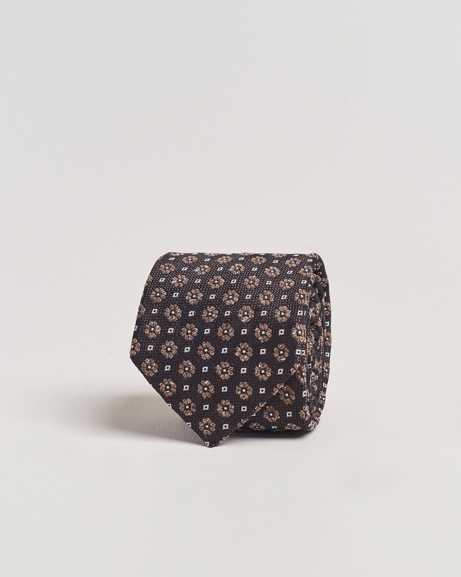 Herren | Amanda Christensen Silk/Cotton Printed Flower 8cm Tie Olive | Amanda Christensen | Silk/Cotton Printed Flower 8cm Tie Olive