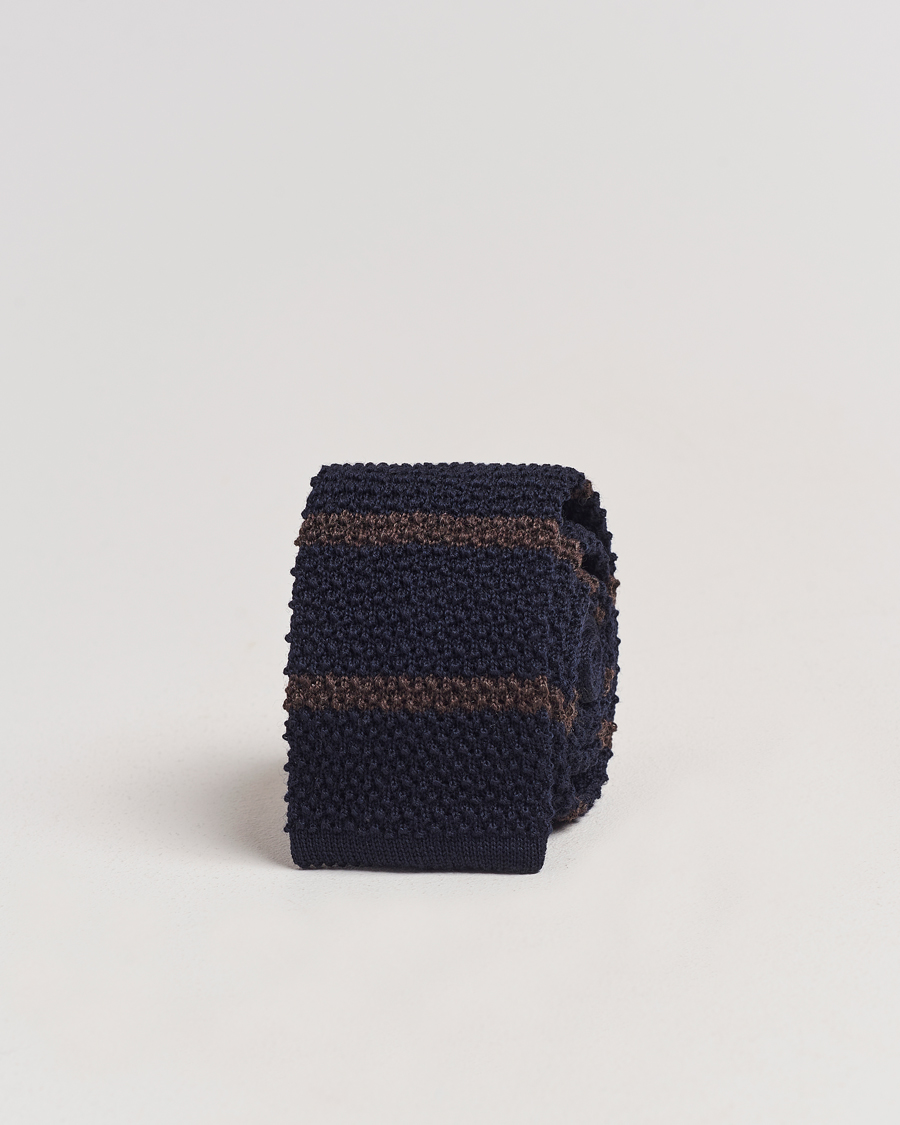Herren | Amanda Christensen Wool Striped Knitted 6,5cm Tie Navy | Amanda Christensen | Wool Striped Knitted 6,5cm Tie Navy