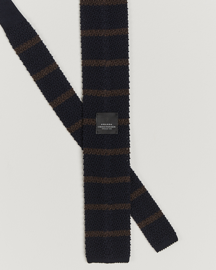 Herren | Amanda Christensen Wool Striped Knitted 6,5cm Tie Navy | Amanda Christensen | Wool Striped Knitted 6,5cm Tie Navy