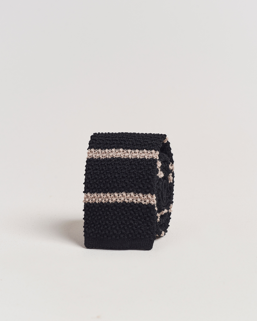 Herren | Amanda Christensen Wool Striped Knitted 6,5cm Tie Black | Amanda Christensen | Wool Striped Knitted 6,5cm Tie Black
