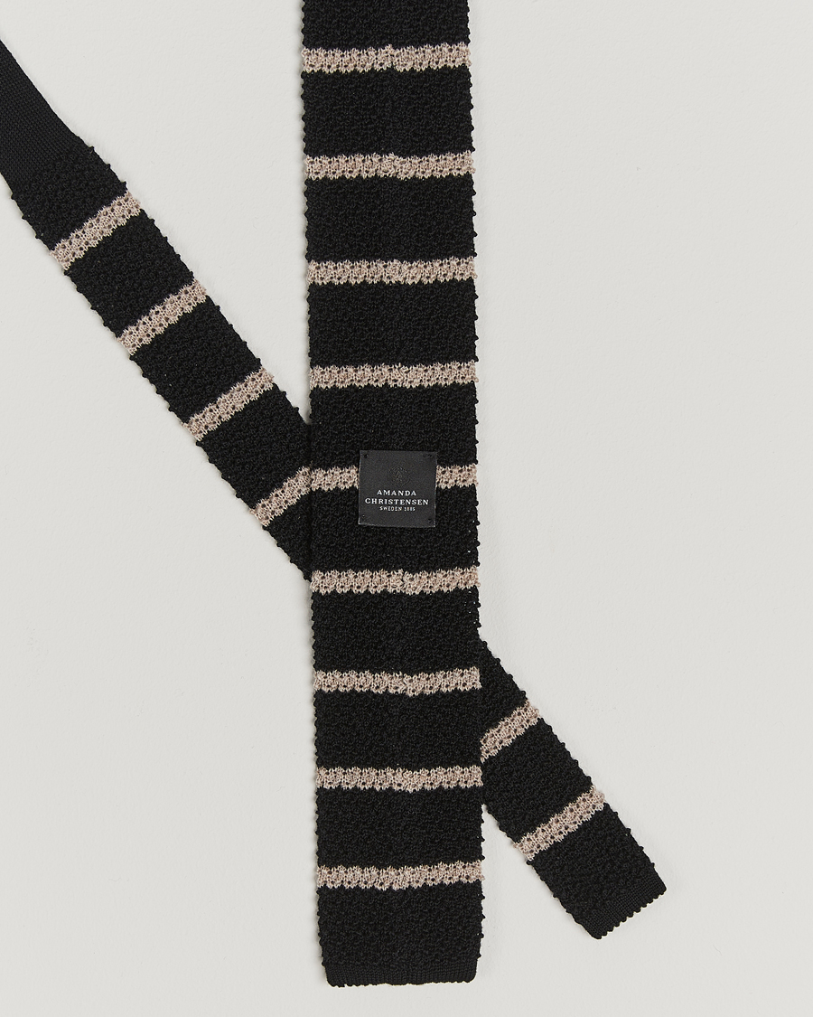Herren | Amanda Christensen Wool Striped Knitted 6,5cm Tie Black | Amanda Christensen | Wool Striped Knitted 6,5cm Tie Black