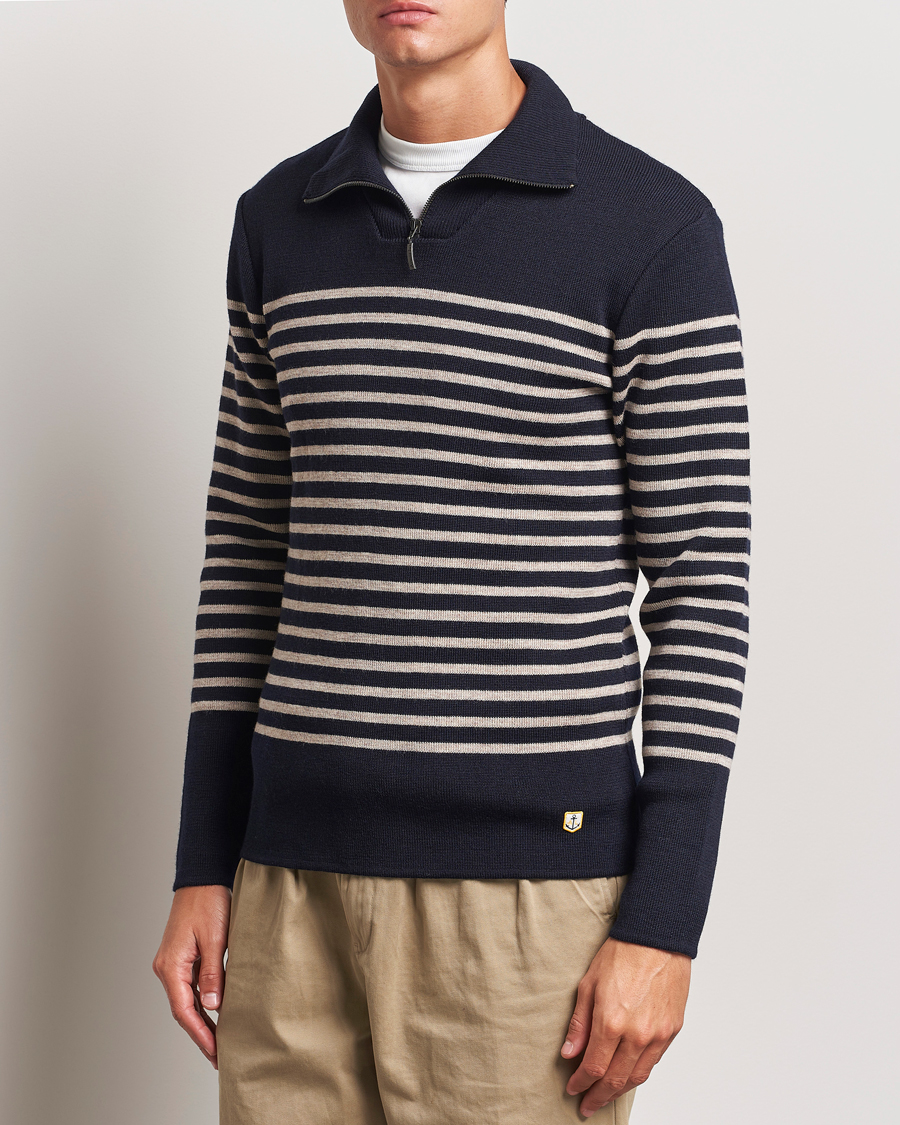 Herren | Pullover | Armor-lux | Pull Camionneur Wool Half Zip Navy/Sandstone