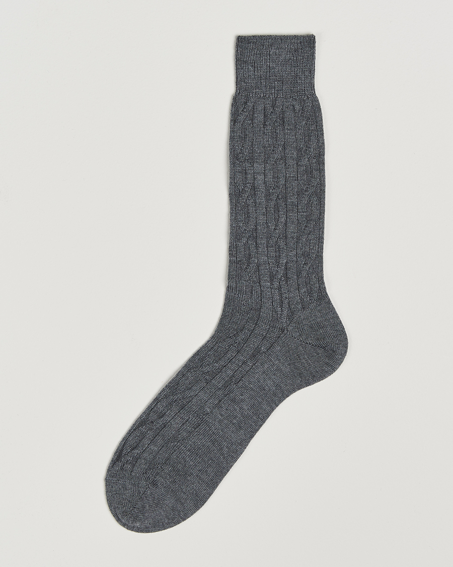 Herren | Unterwäsche | Bresciani | Link Ribbed Wool Socks Light Grey