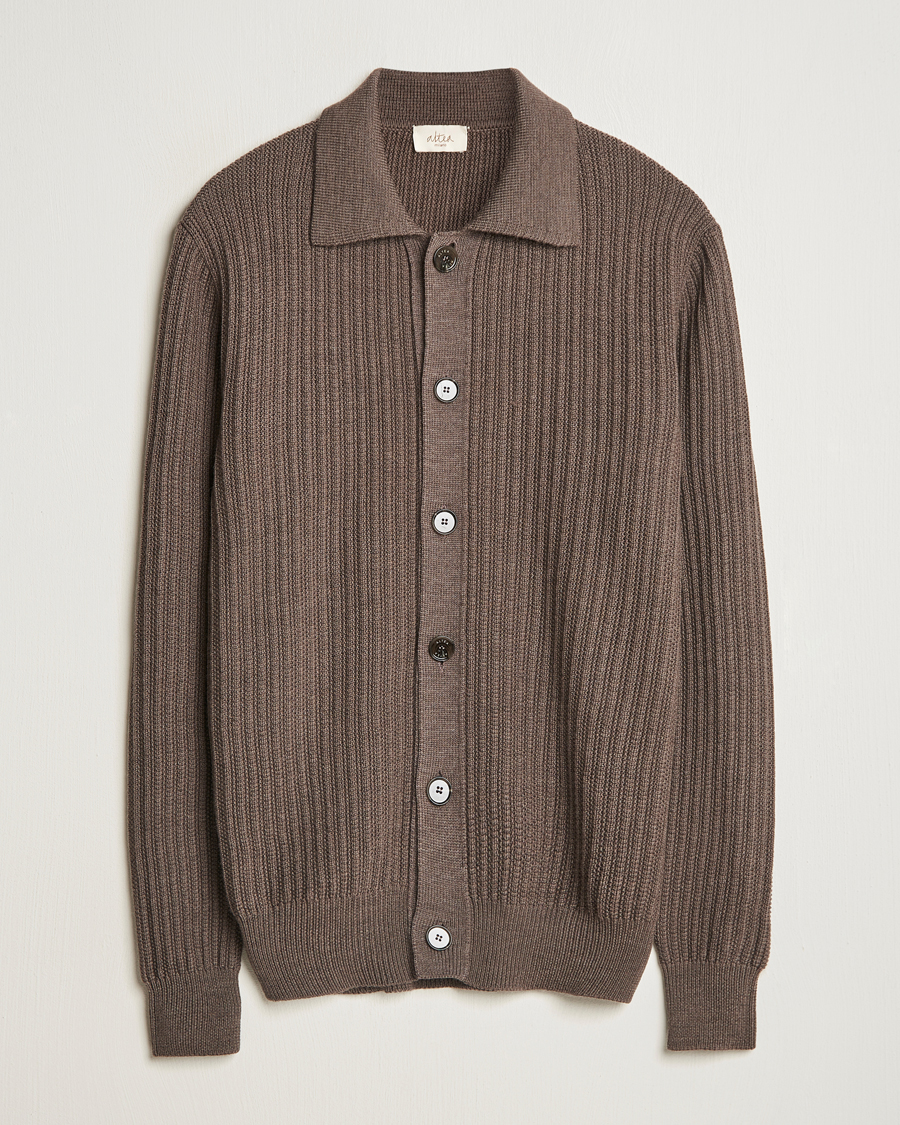 Herren | Pullover | Altea | Rib Wool Cardigan Taupe