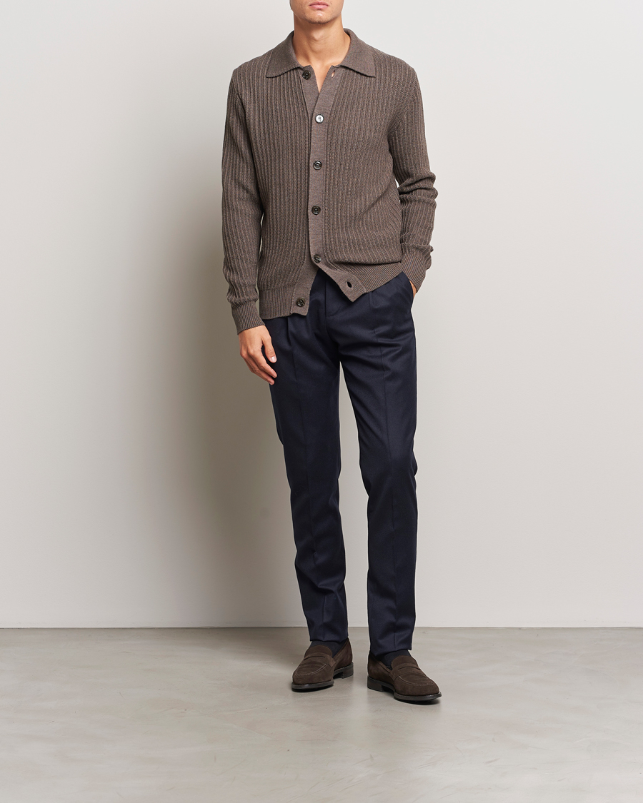 Herren | Pullover | Altea | Rib Wool Cardigan Taupe