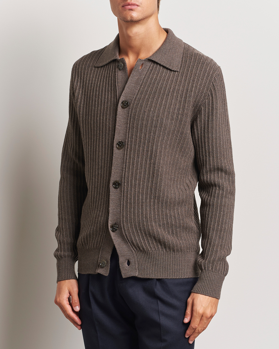Herren | Pullover | Altea | Rib Wool Cardigan Taupe