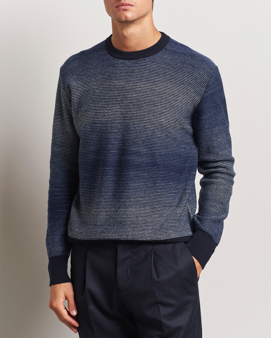 Herren | Pullover | Altea | Jacquard Stripe Sweater Navy