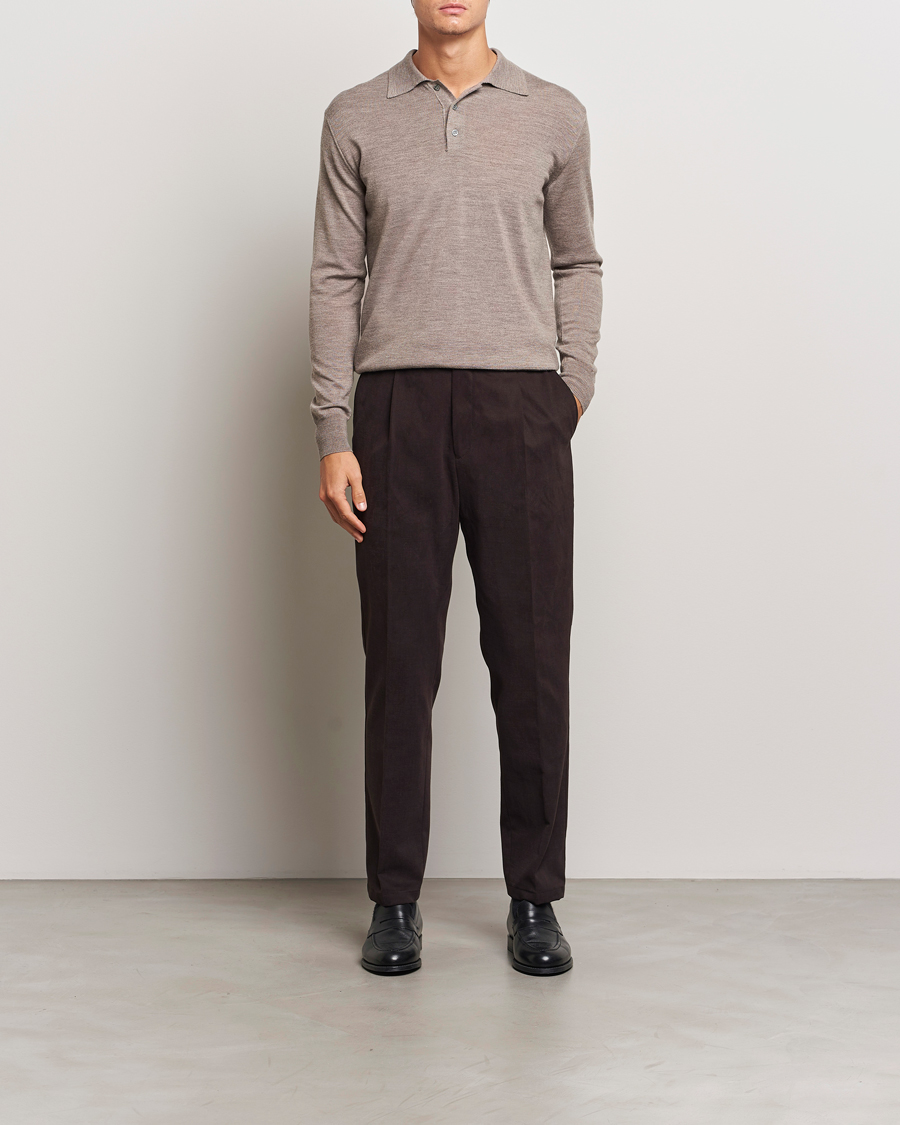 Herren | Pullover | Altea | Merino Long Sleeve Polo Beige