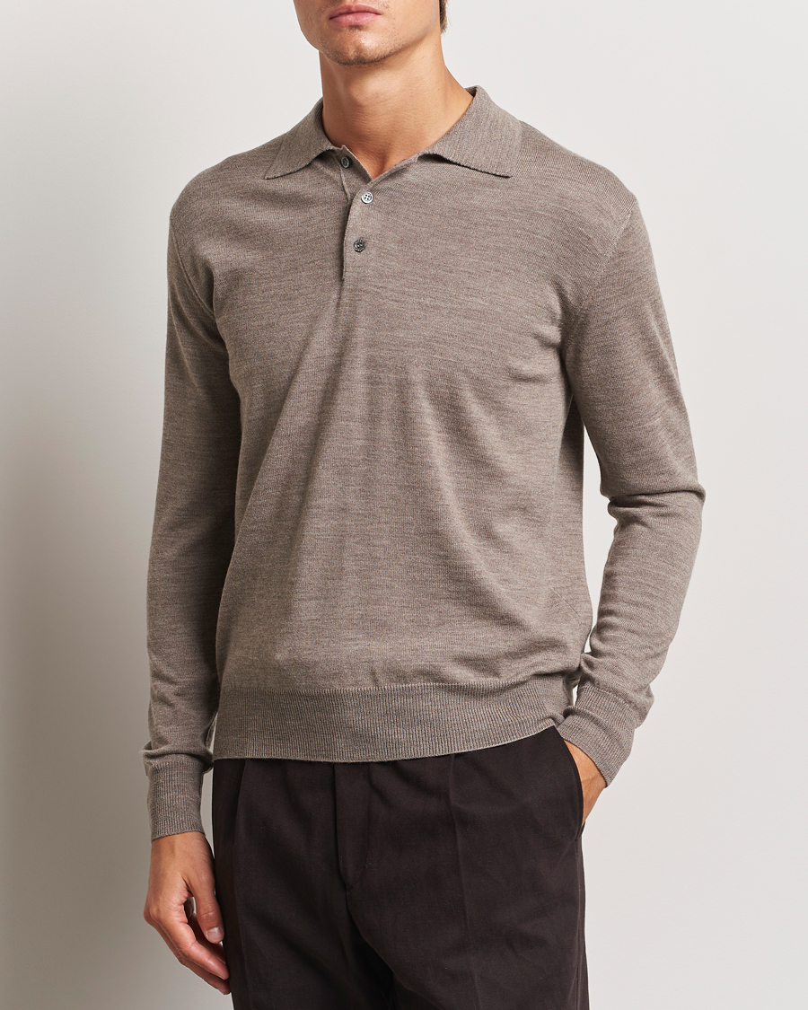 Herren | Pullover | Altea | Merino Long Sleeve Polo Beige