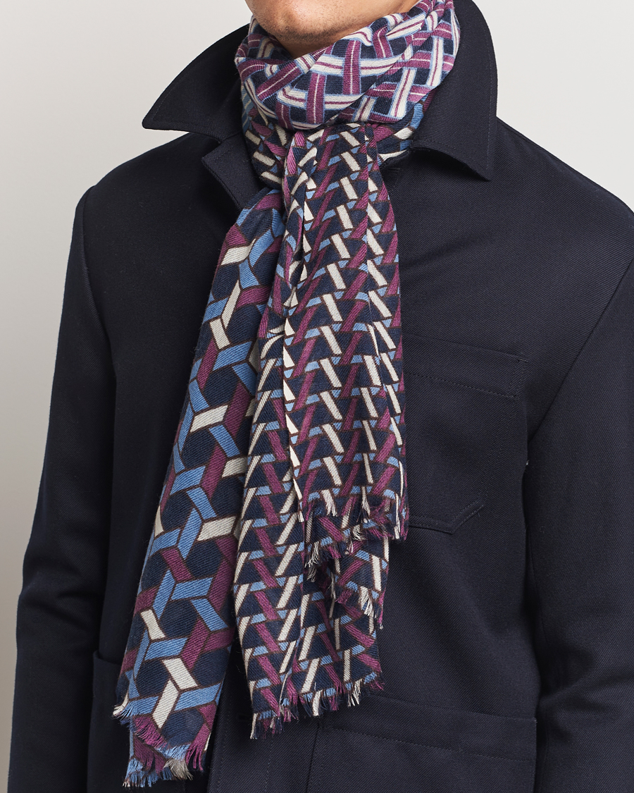 Herren | Altea Printed Wool Scarf Navy | Altea | Printed Wool Scarf Navy