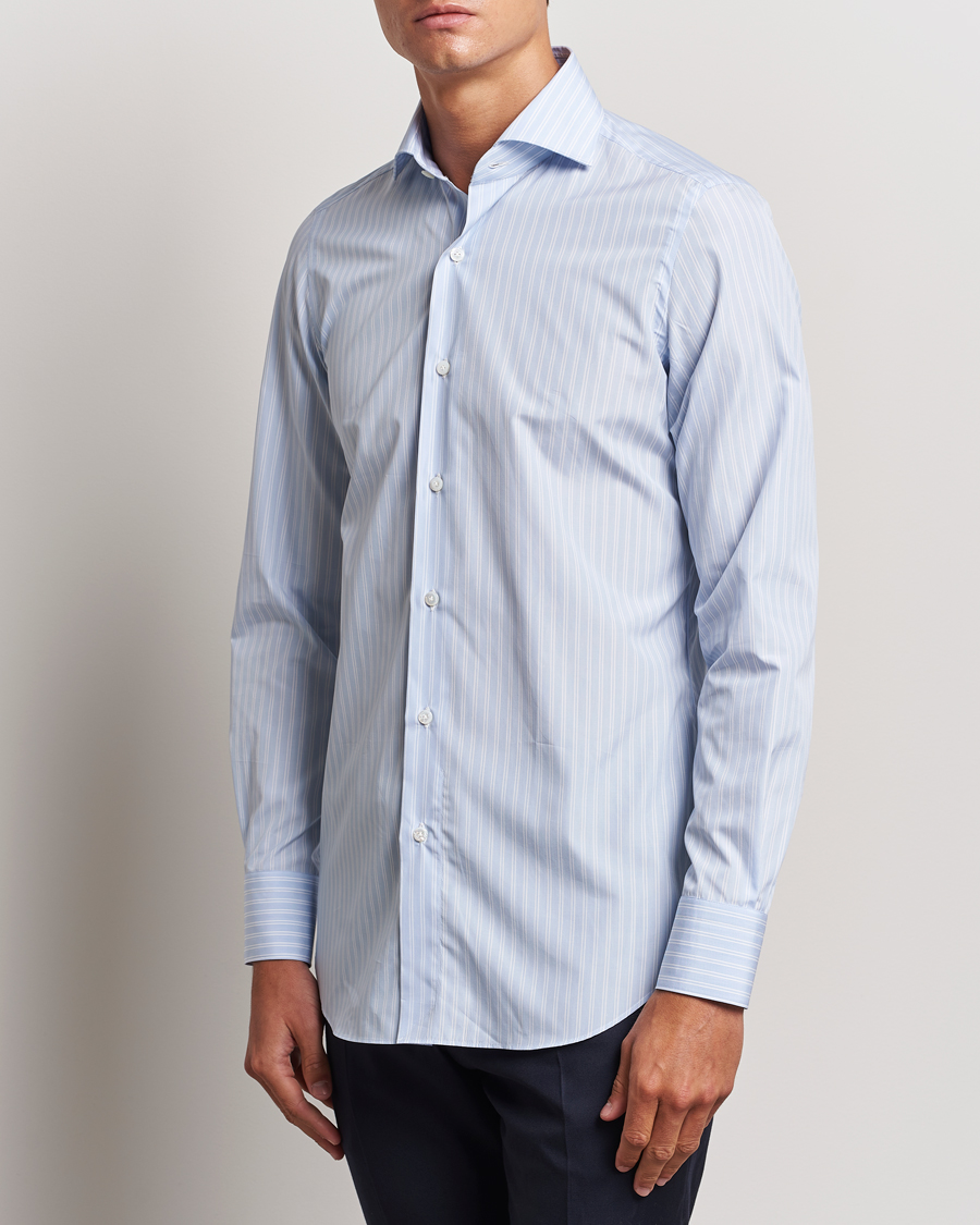 Herren | Hemden | Finamore Napoli | Milano Slim Giza 170 Striped Dress Shirt Blue