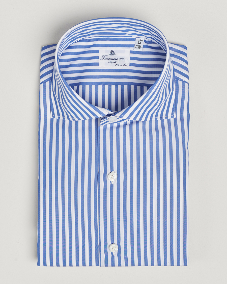 Herren | Hemden | Finamore Napoli | Milano Slim Giza 170 Striped Dress Shirt Blue