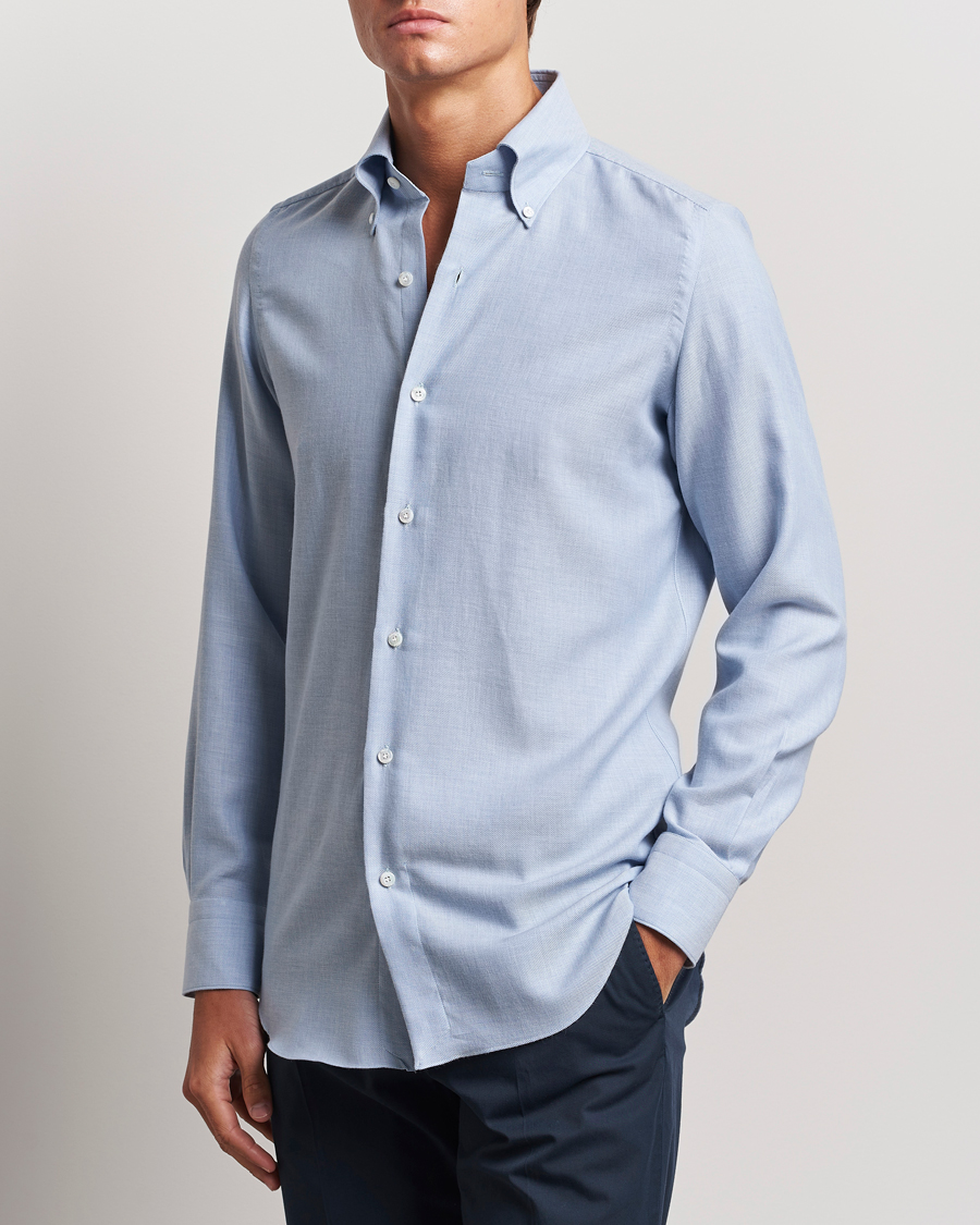 Herren | Hemden | Finamore Napoli | Milano Slim Cashmere BD Shirt Light Blue