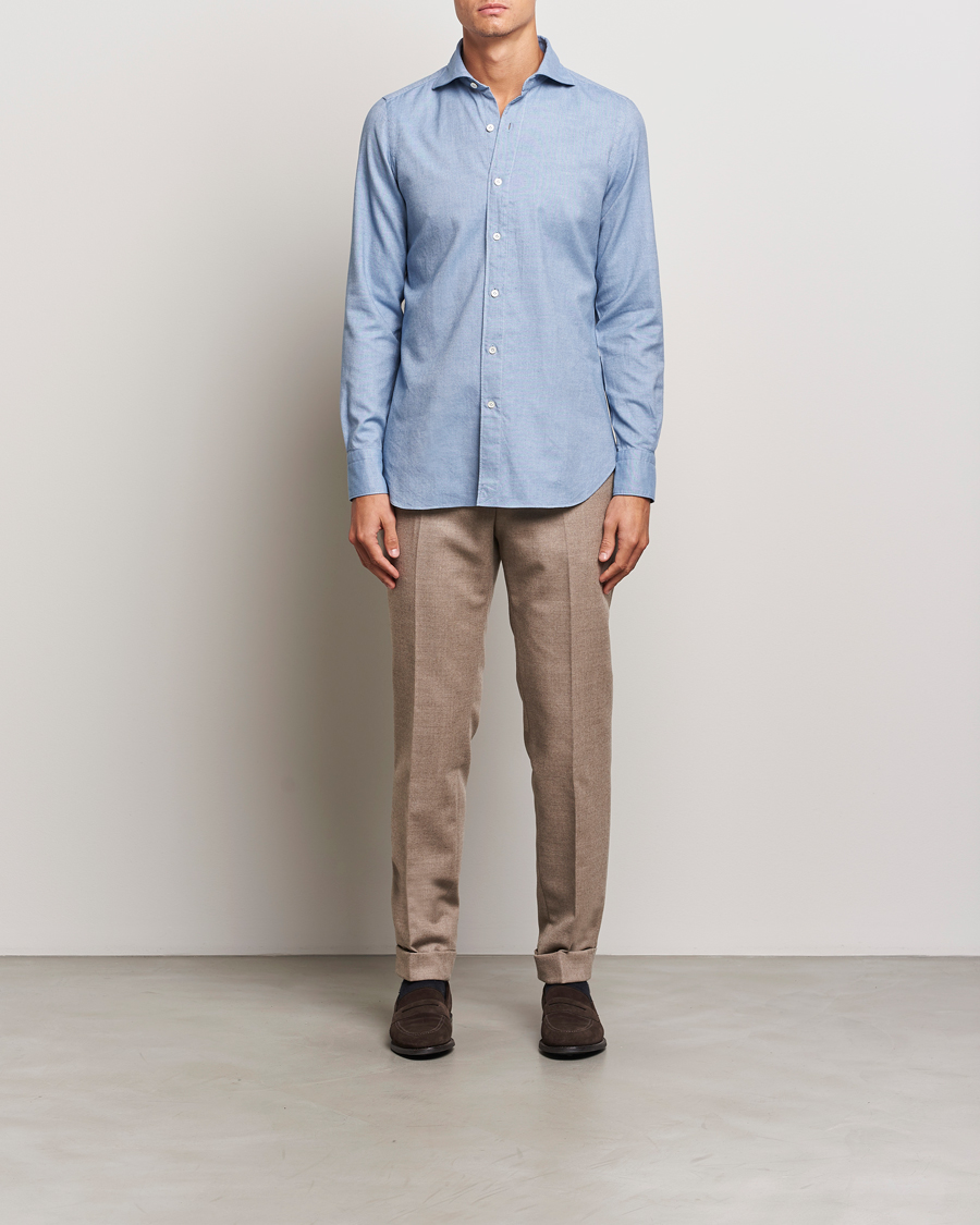 Herren | Hemden | Finamore Napoli | Gaeta Flannel Shirt Light Blue