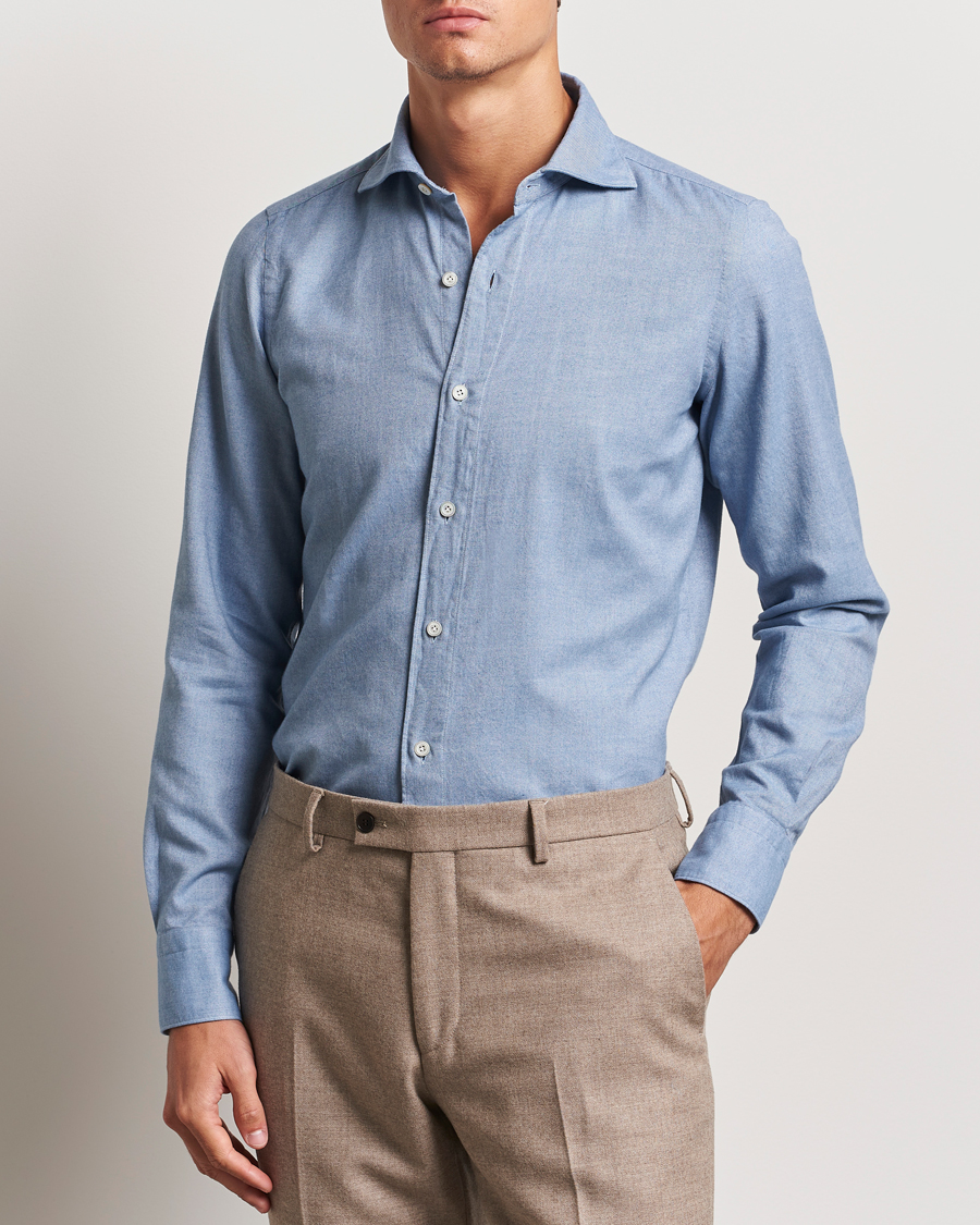 Herren | Hemden | Finamore Napoli | Gaeta Flannel Shirt Light Blue