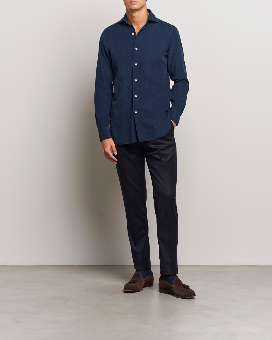 Herren | Hemden | Finamore Napoli | Gaeta Corduroy Shirt Navy