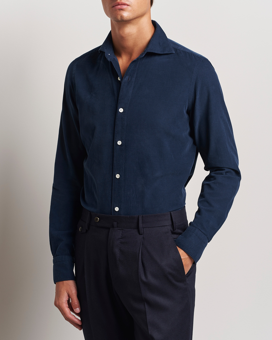 Herren | Hemden | Finamore Napoli | Gaeta Corduroy Shirt Navy