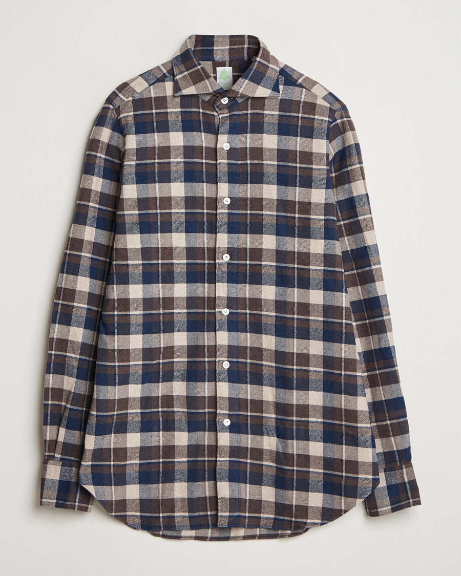 Herren | Hemden | Finamore Napoli | Gaeta Flannel Shirt Navy Check