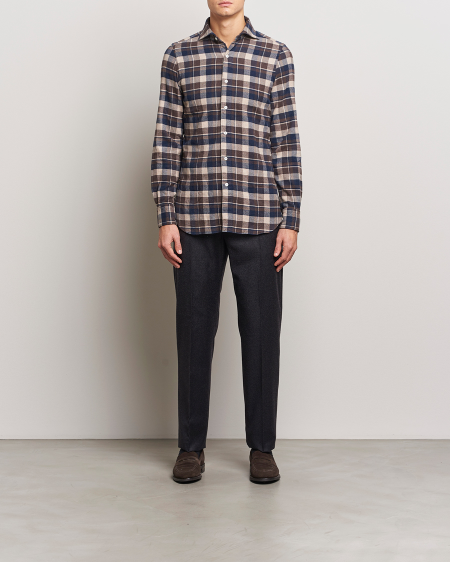 Herren | Hemden | Finamore Napoli | Gaeta Flannel Shirt Navy Check