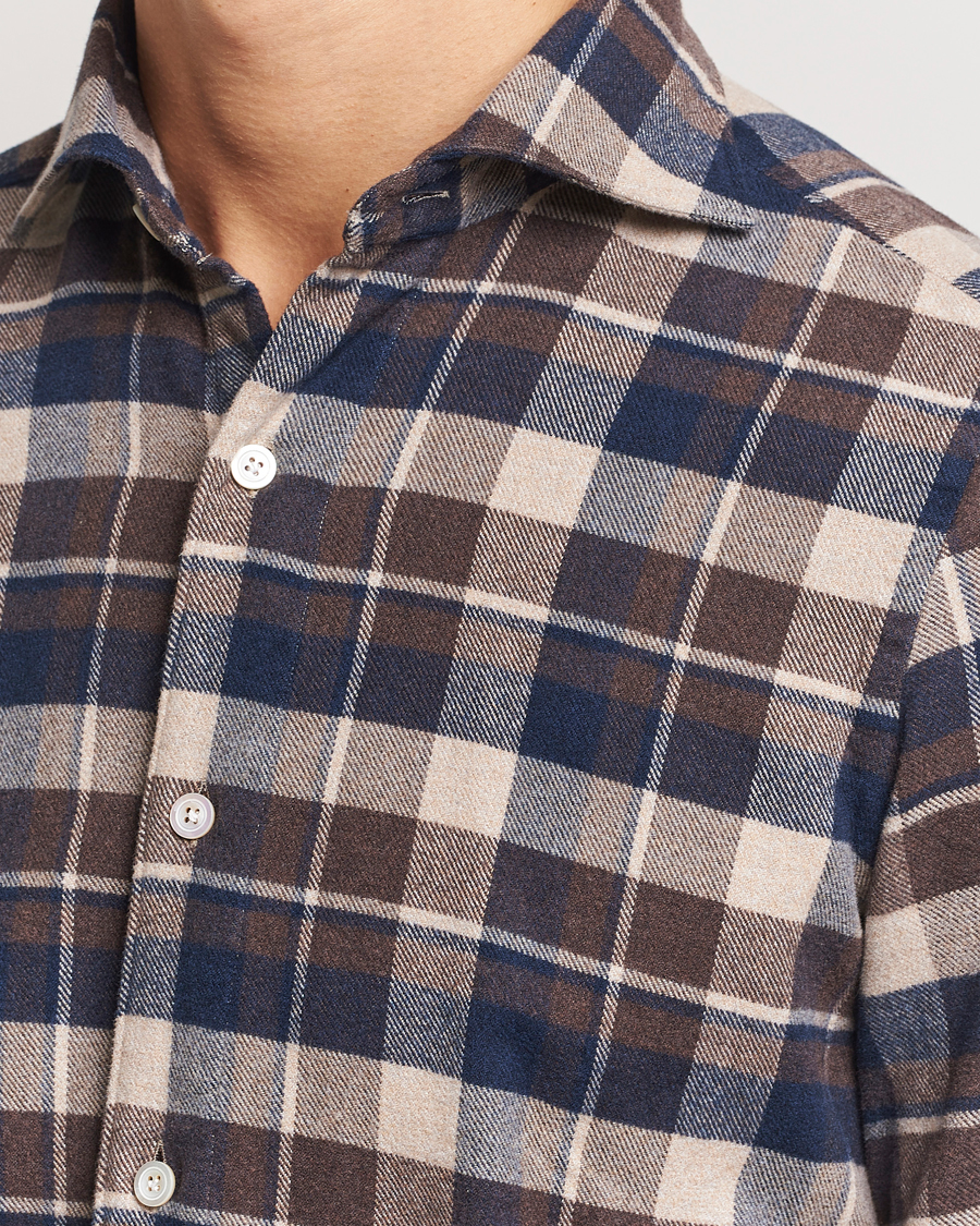Herren | Hemden | Finamore Napoli | Gaeta Flannel Shirt Navy Check