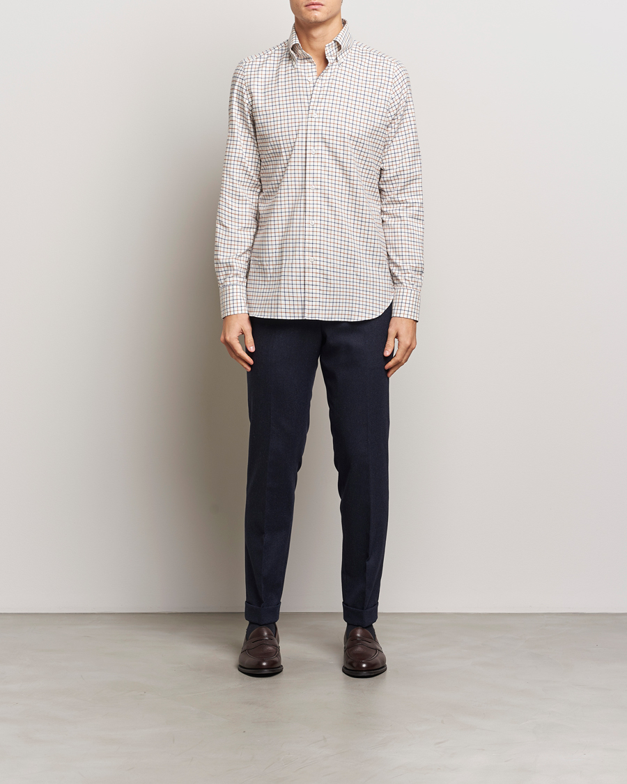 Herren | Hemden | Finamore Napoli | Gaeta Flannel Shirt Beige Check