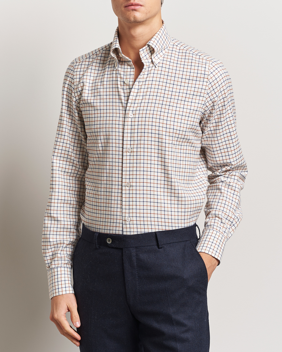 Herren | Hemden | Finamore Napoli | Gaeta Flannel Shirt Beige Check