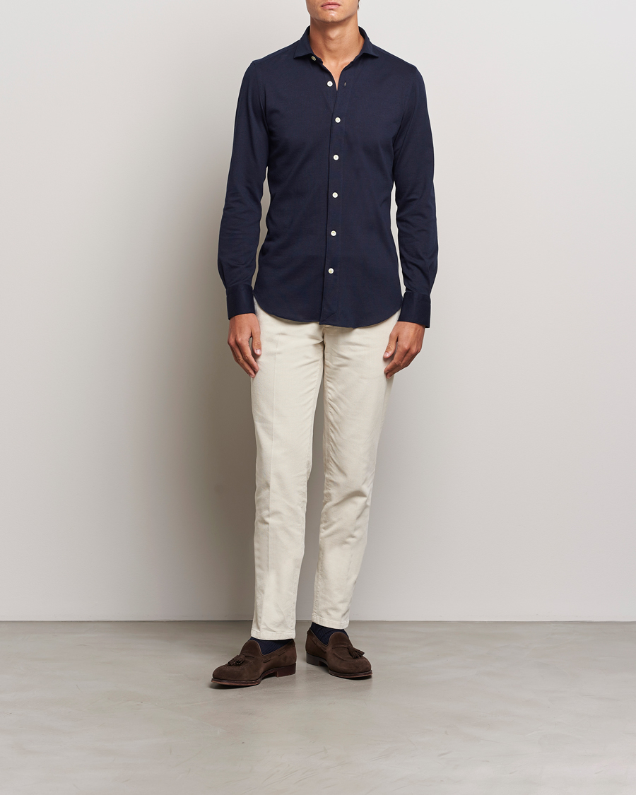 Herren | Hemden | Finamore Napoli | Cotton/Cashmere Jersey Shirt Navy