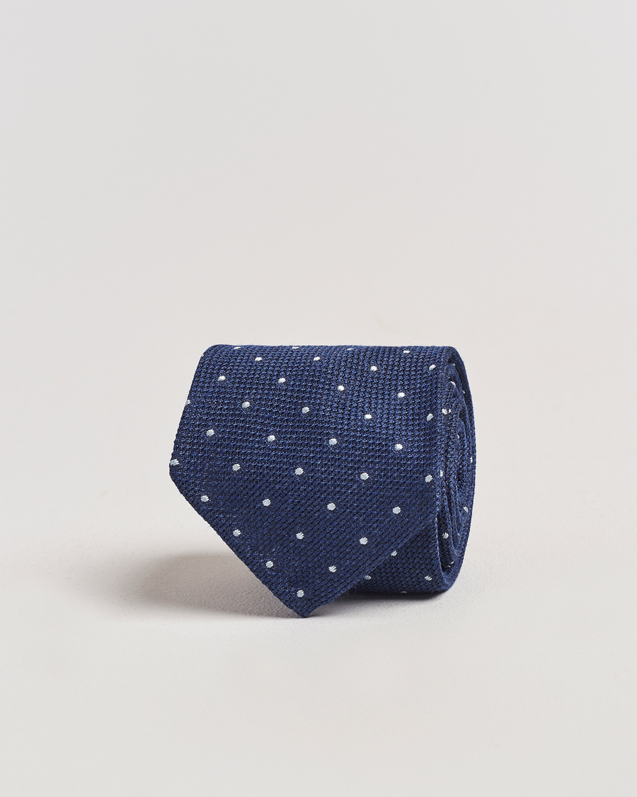 Herren | Finamore Napoli Wool/Silk Grenadine Dot Tie Navy | Finamore Napoli | Wool/Silk Grenadine Dot Tie Navy