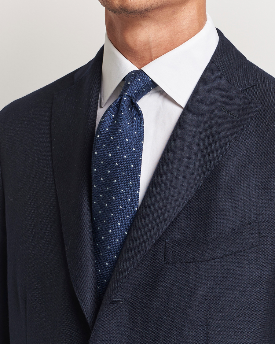 Herren | Finamore Napoli Wool/Silk Grenadine Dot Tie Navy | Finamore Napoli | Wool/Silk Grenadine Dot Tie Navy