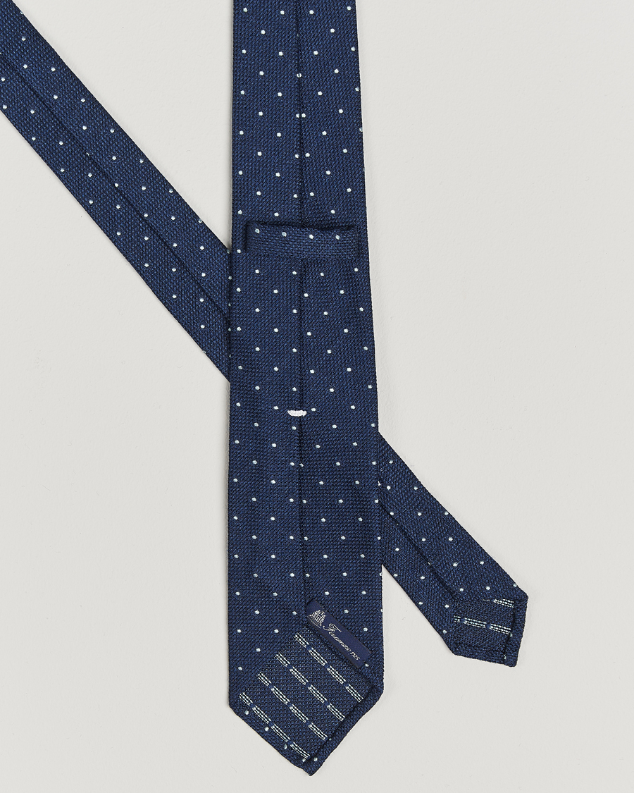 Herren | Finamore Napoli Wool/Silk Grenadine Dot Tie Navy | Finamore Napoli | Wool/Silk Grenadine Dot Tie Navy