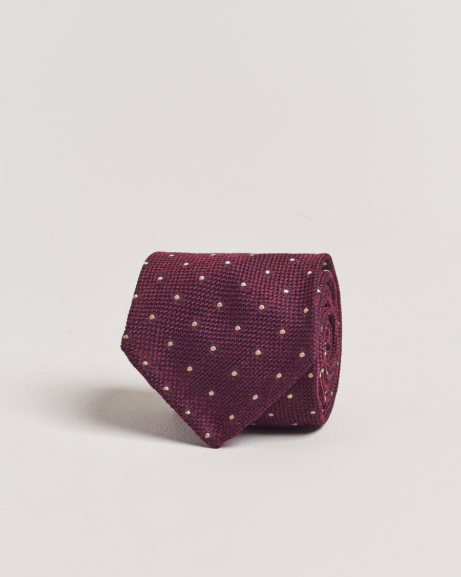 Herren | Finamore Napoli Wool/Silk Grenadine Dot Tie Burgundy | Finamore Napoli | Wool/Silk Grenadine Dot Tie Burgundy
