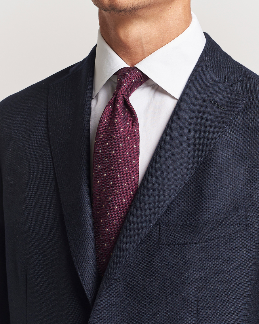 Herren | Finamore Napoli Wool/Silk Grenadine Dot Tie Burgundy | Finamore Napoli | Wool/Silk Grenadine Dot Tie Burgundy