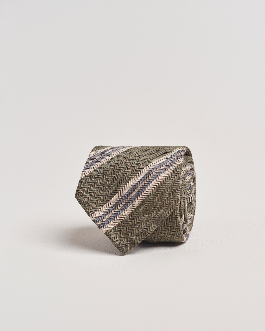 Herren | Finamore Napoli Wool/Silk Regimental Stripe Olive | Finamore Napoli | Wool/Silk Regimental Stripe Olive