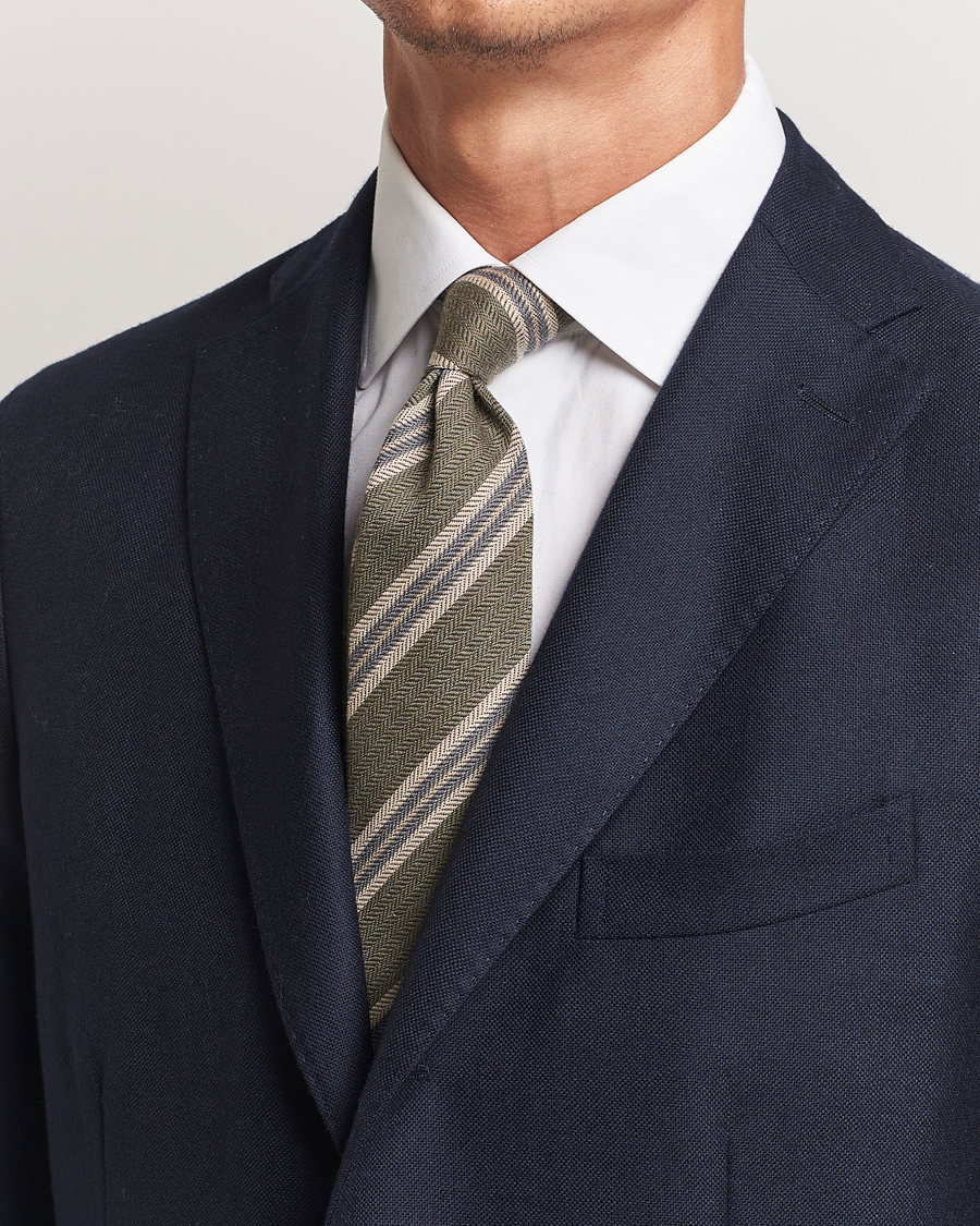 Herren | Finamore Napoli Wool/Silk Regimental Stripe Olive | Finamore Napoli | Wool/Silk Regimental Stripe Olive