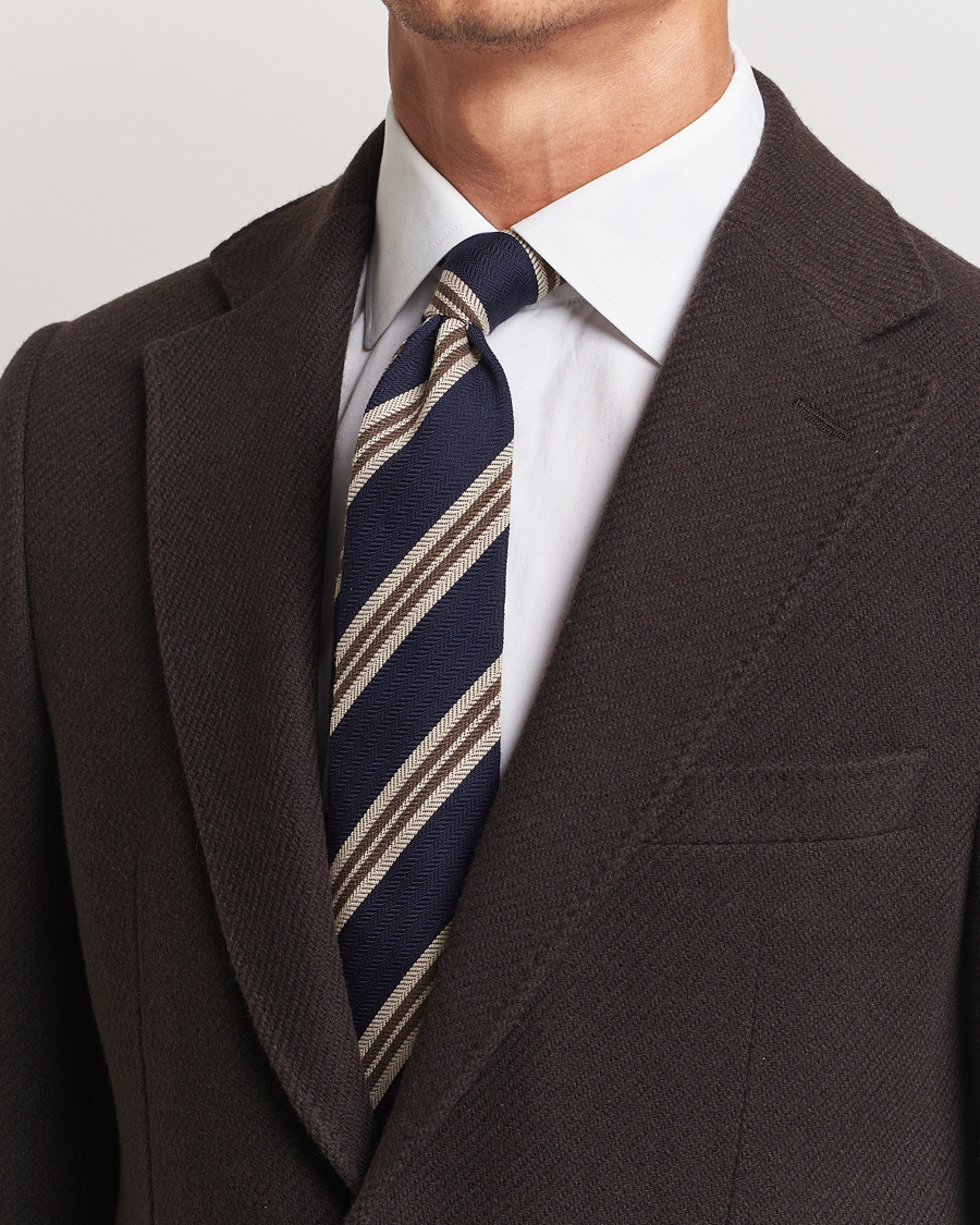 Herren | Finamore Napoli Wool/Silk Regimental Stripe Navy | Finamore Napoli | Wool/Silk Regimental Stripe Navy