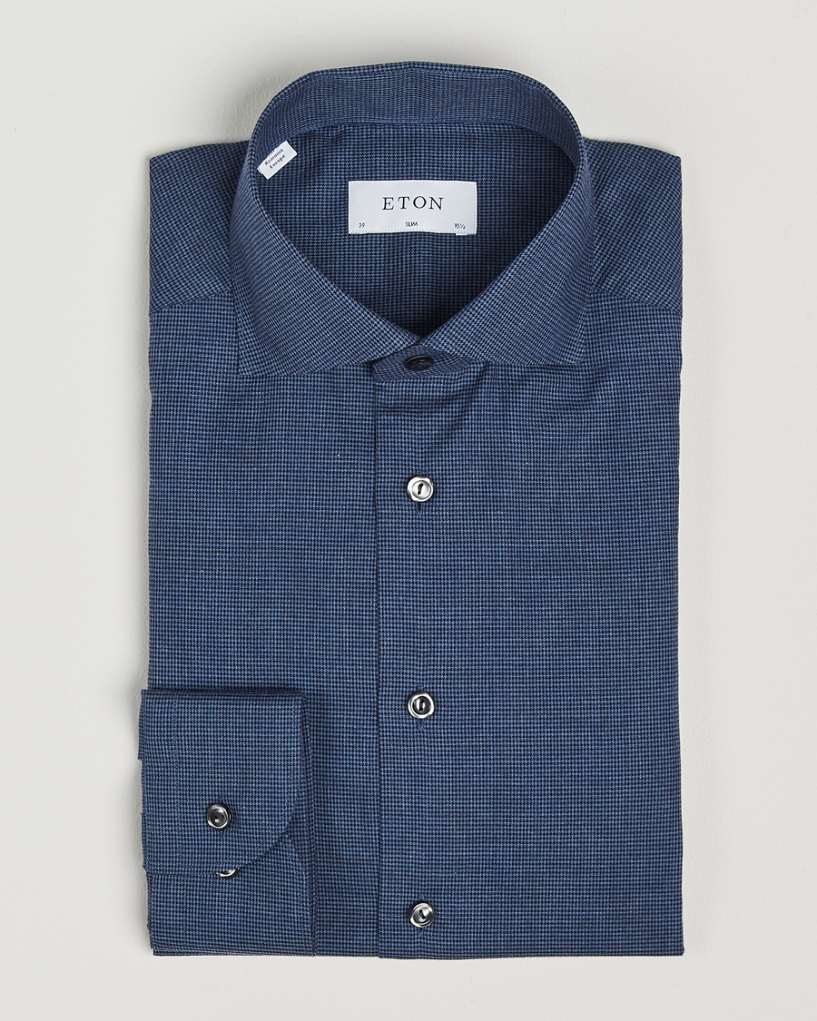 Herren | Hemden | Eton | Slim Fit Wrinkle Free Flannel Pepita Shirt Blue