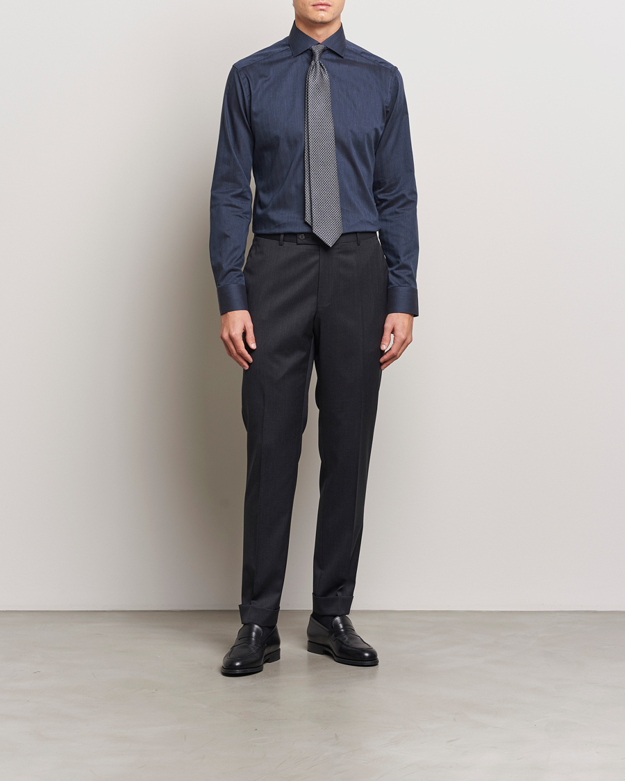 Herren | Hemden | Eton | Slim Fit Wrinkle Free Flannel Shirt Navy Blue