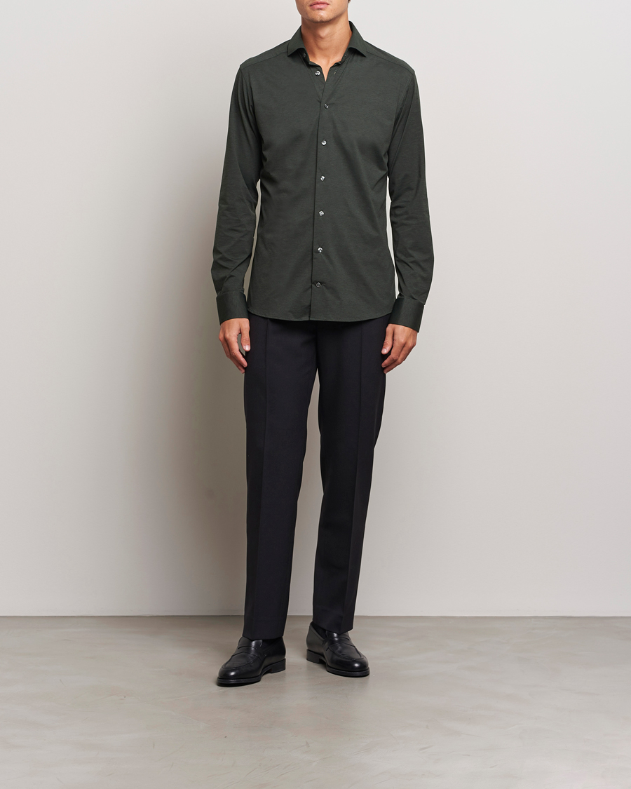 Herren | Hemden | Eton | Slim Fit Four Way Stretch Shirt Dark Green