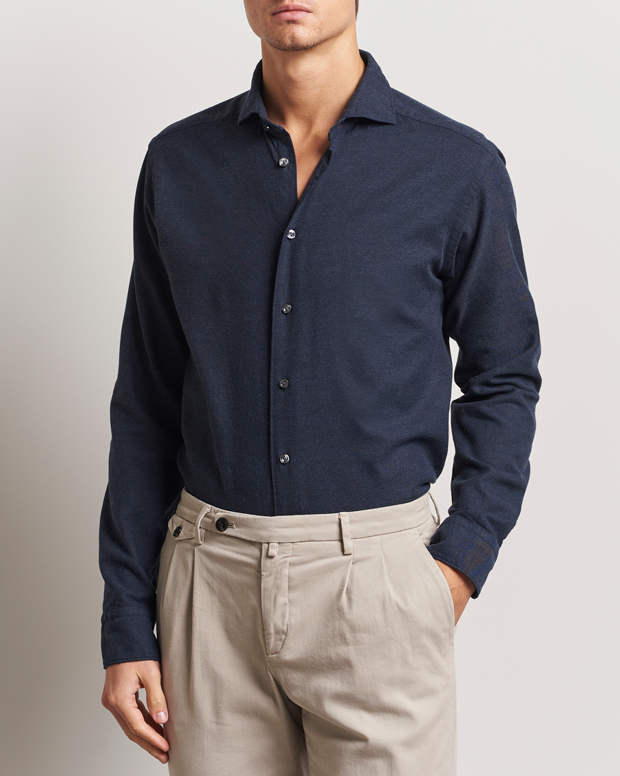 Herren | Hemden | Eton | Slim Fit Twill Flannel Shirt Navy Blue