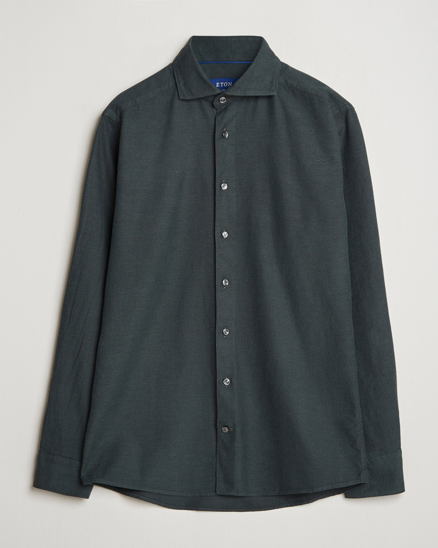 Herren | Hemden | Eton | Slim Fit Twill Flannel Shirt Dark Green