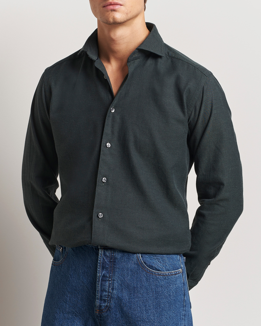 Herren | Hemden | Eton | Slim Fit Twill Flannel Shirt Dark Green