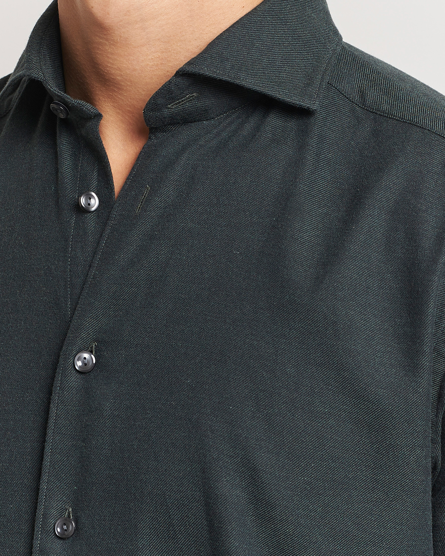 Herren | Hemden | Eton | Slim Fit Twill Flannel Shirt Dark Green