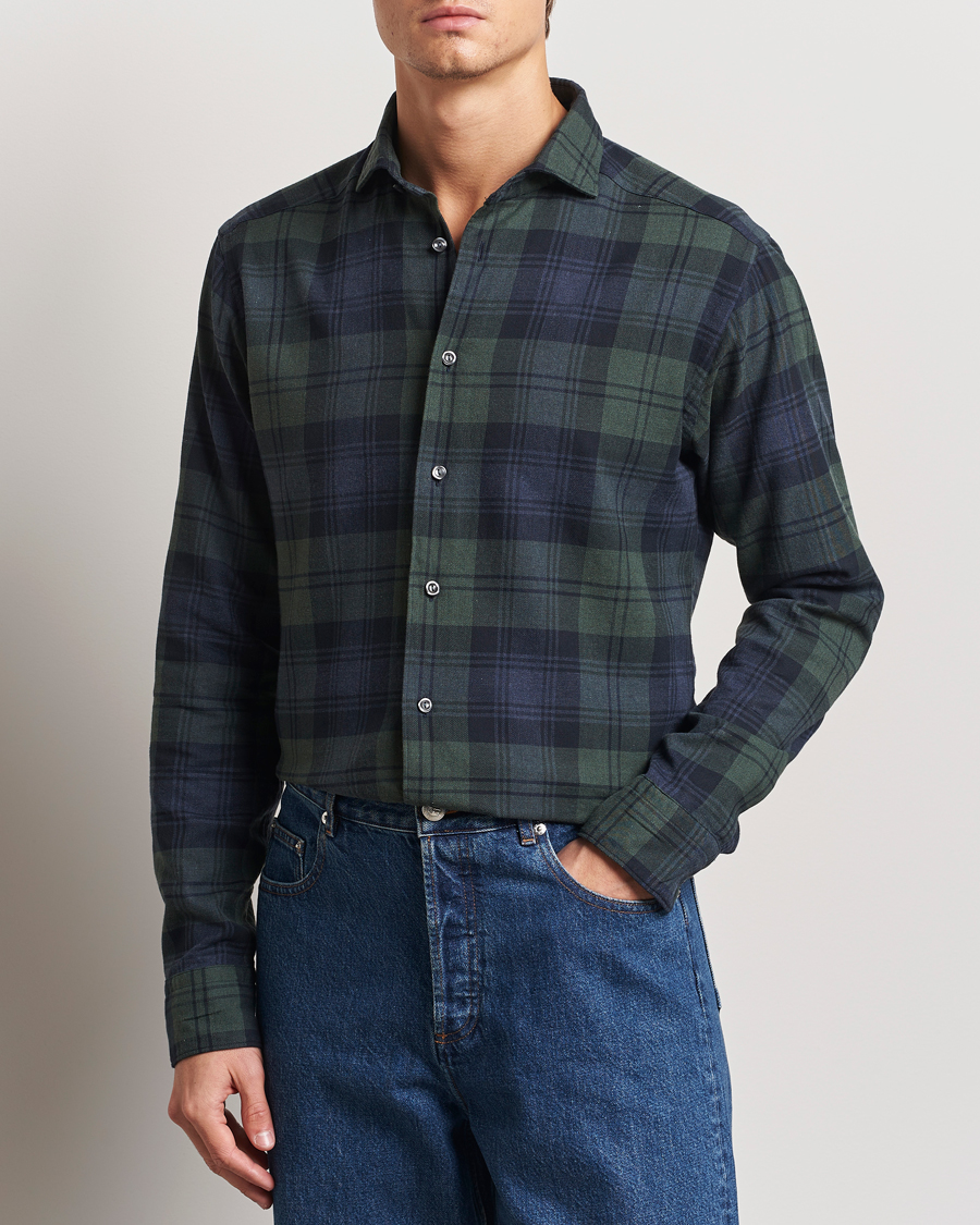 Herren | Hemden | Eton | Slim Fit Checked Flannel Shirt Dark Green